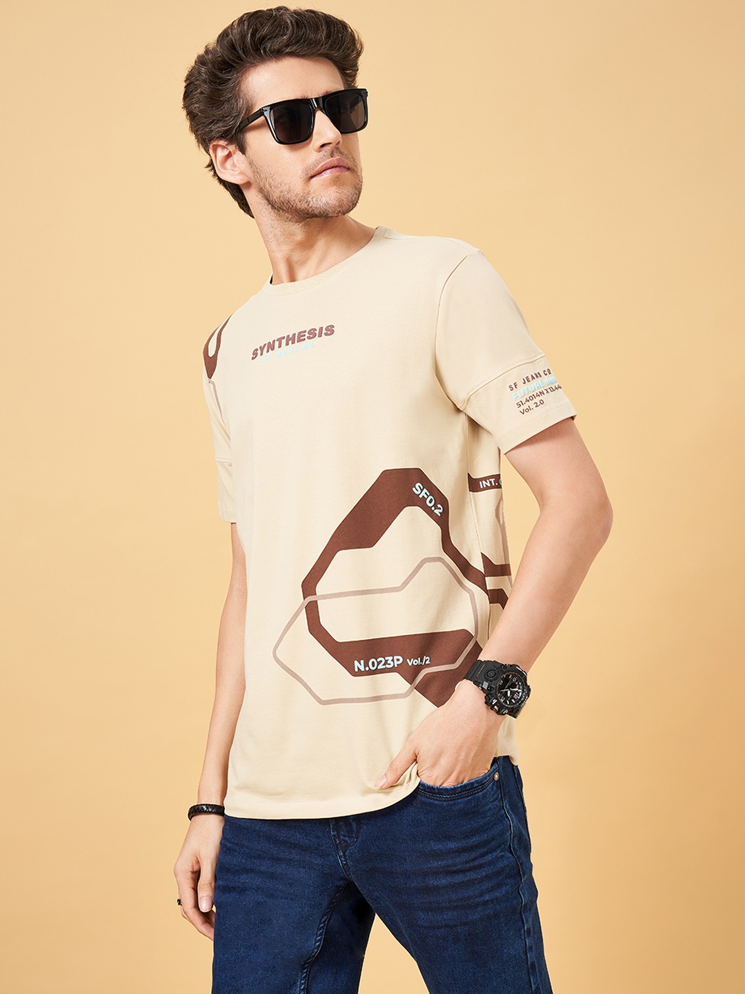 SF JEANS by Pantaloons Round Neck Short Sleeves Typography Printed Slim Fit T-shirt, Khaki
SF JEANS by Pantaloons Round Neck Short Sleeves Typography Printed Slim Fit T-shirt, Khaki