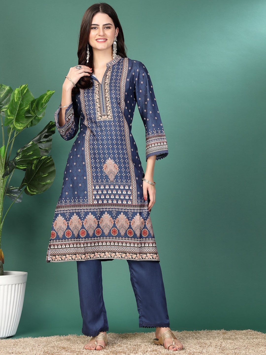 Nayam By Lakshita Ethnic Motifs Printed Regular Linen Kurta With Palazzos, Blue
Nayam By Lakshita Ethnic Motifs Printed Regular Linen Kurta With Palazzos, Blue