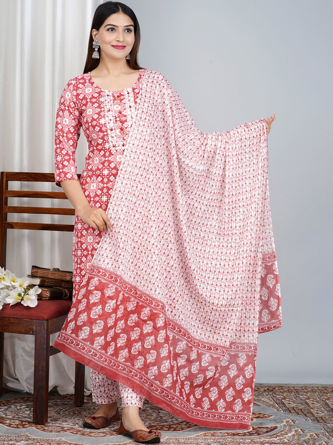 PARIKSHIT Women Ethnic Motifs Printed Regular Kurta With Palazzos & With Dupatta, Red
PARIKSHIT Women Ethnic Motifs Printed Regular Kurta With Palazzos & With Dupatta, Red