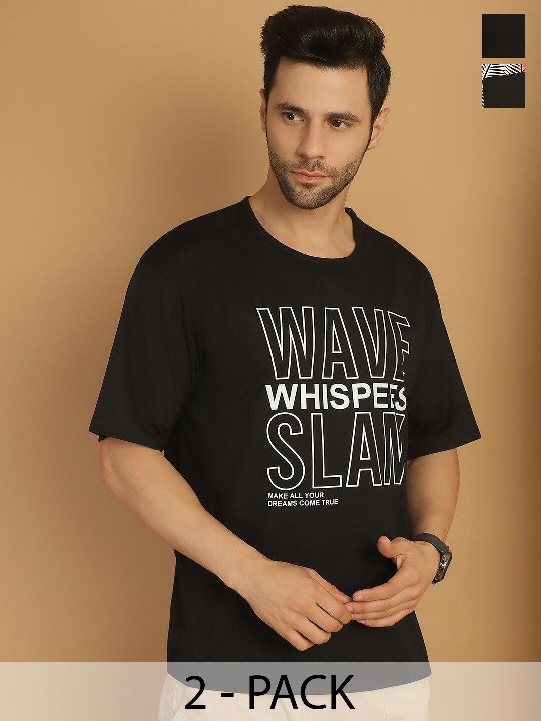 MACK JONNEY Pack Of 2 Typography Printed Round Neck Cotton Oversized T-shirt, Black
MACK JONNEY Pack Of 2 Typography Printed Round Neck Cotton Oversized T-shirt, Black