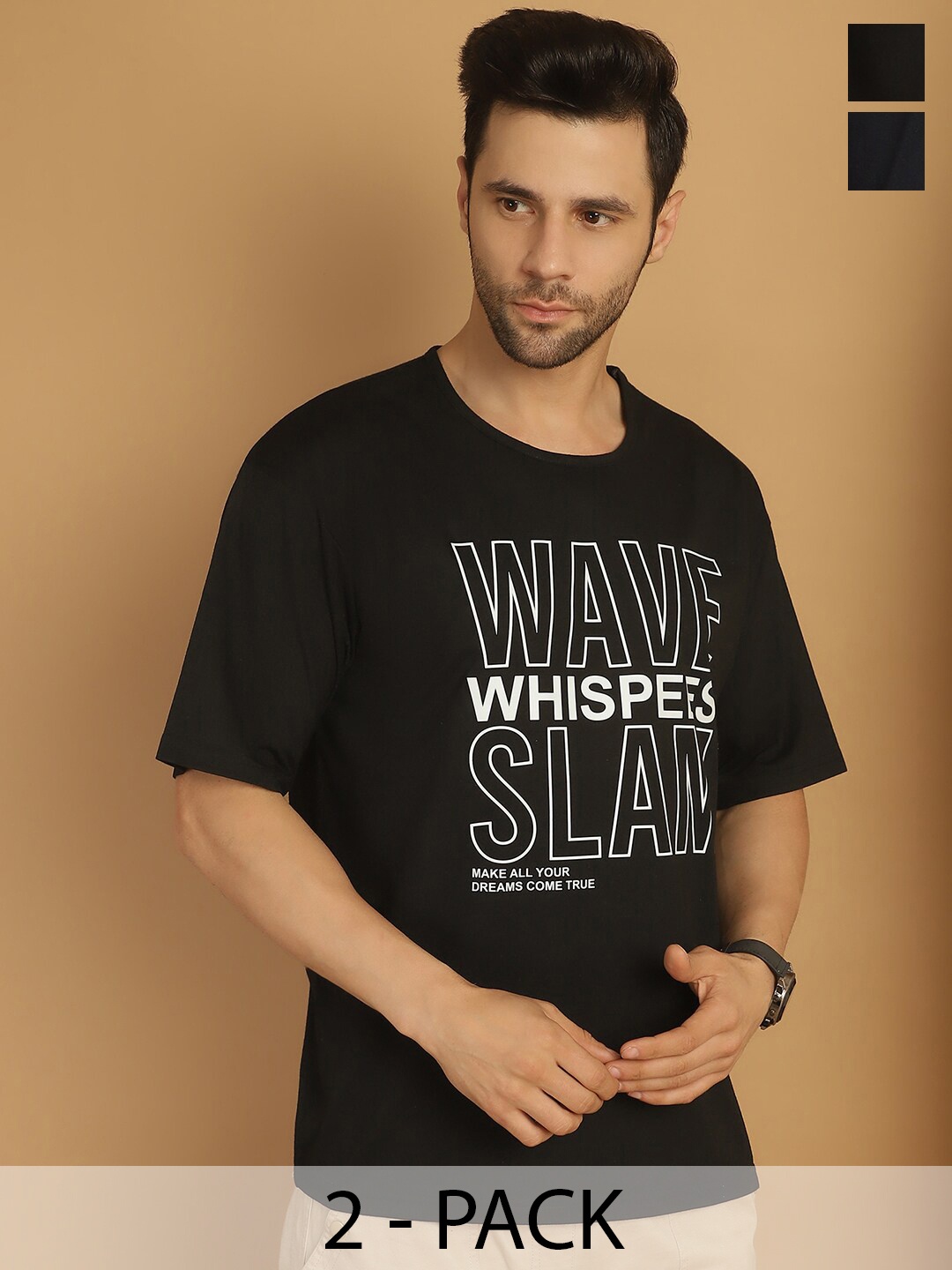 MACK JONNEY Pack Of 2 Typography Printed Drop-Shoulder Sleeves Cotton Oversized T-shirts, Black
MACK JONNEY Pack Of 2 Typography Printed Drop-Shoulder Sleeves Cotton Oversized T-shirts, Black