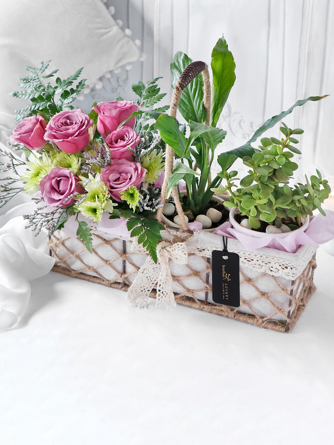 Interflora Lilac Roses Green Chrysanthemum Mauve Limonium and Leather Fern Fresh Flower Basket, Multi
Interflora Lilac Roses Green Chrysanthemum Mauve Limonium and Leather Fern Fresh Flower Basket, Multi