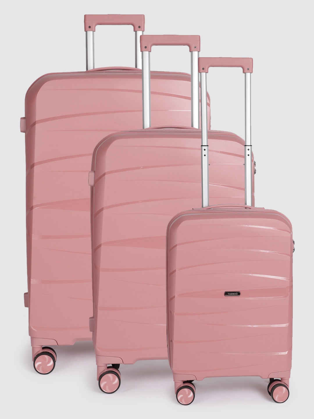 Teakwood Leathers Set of 3 Textured 360-Degree Rotation Hard-Sided Trolley Bags 185L, Pink
Teakwood Leathers Set of 3 Textured 360-Degree Rotation Hard-Sided Trolley Bags 185L, Pink