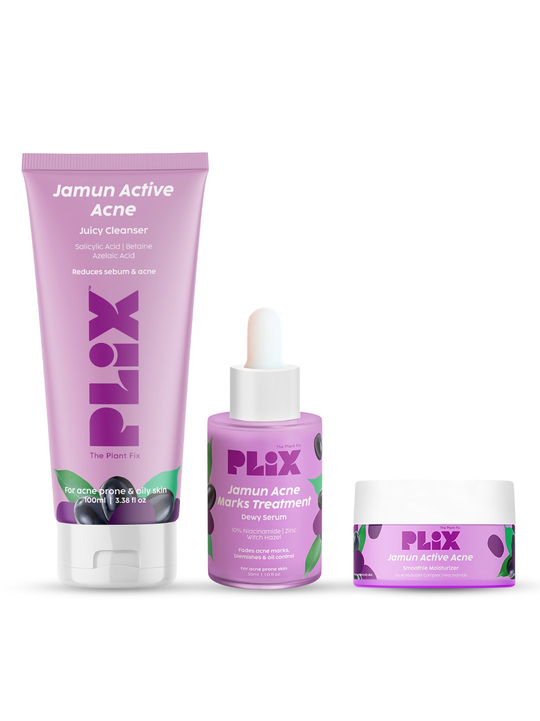 PLIX THE PLANT FIX Jamun Skin Care Combo - Cleanser 100ml + Serum 30ml + Moisturizer 50g, Purple
PLIX THE PLANT FIX Jamun Skin Care Combo - Cleanser 100ml + Serum 30ml + Moisturizer 50g, Purple