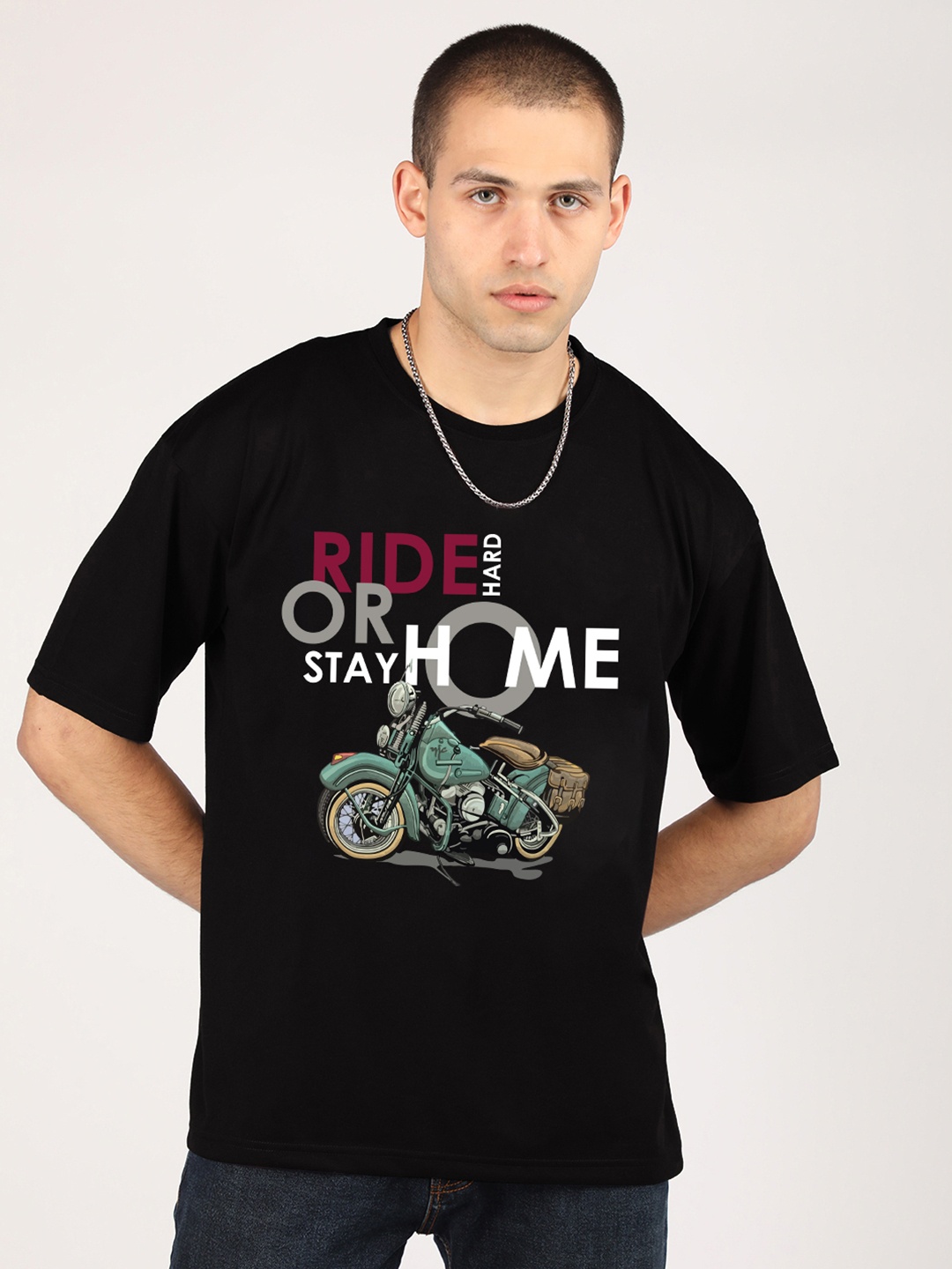 CHKOKKO Biker Printed Round Neck Short Sleeves Cotton Oversized T-shirt, Black
CHKOKKO Biker Printed Round Neck Short Sleeves Cotton Oversized T-shirt, Black