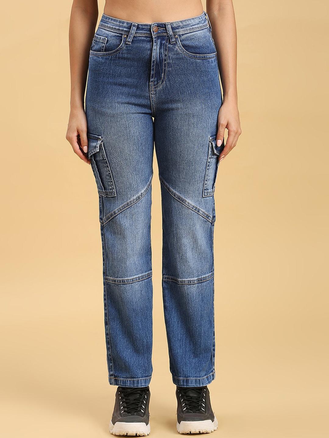 HJ HASASI Women Straight Fit High-Rise Clean Look Light Fade Stretchable Cargo Jeans, Blue
HJ HASASI Women Straight Fit High-Rise Clean Look Light Fade Stretchable Cargo Jeans, Blue