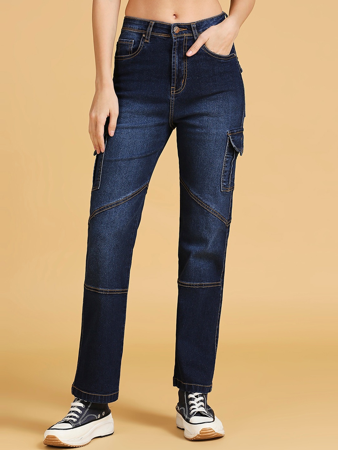 HJ HASASI Women Straight Fit High-Rise Low Distress Light Fade Stretchable Jeans, Blue
HJ HASASI Women Straight Fit High-Rise Low Distress Light Fade Stretchable Jeans, Blue