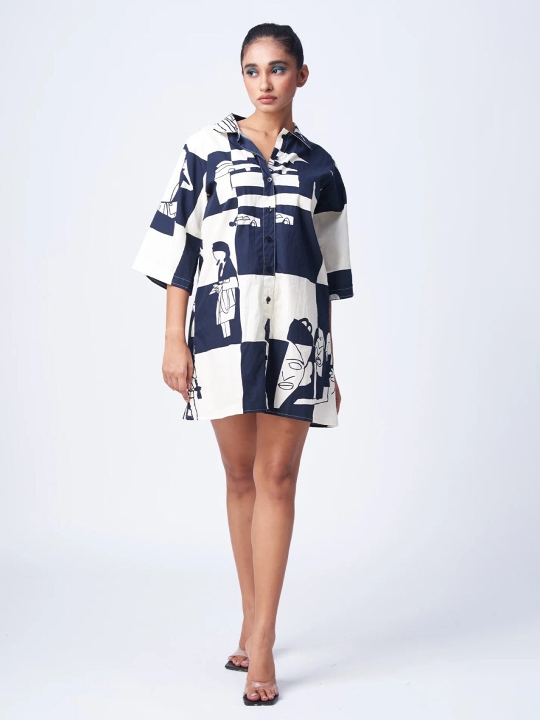 RadhaRaman Colourblocked Three-Quarter Sleeves Shirt Collar Cotton Shirt Dress, Black
RadhaRaman Colourblocked Three-Quarter Sleeves Shirt Collar Cotton Shirt Dress, Black
