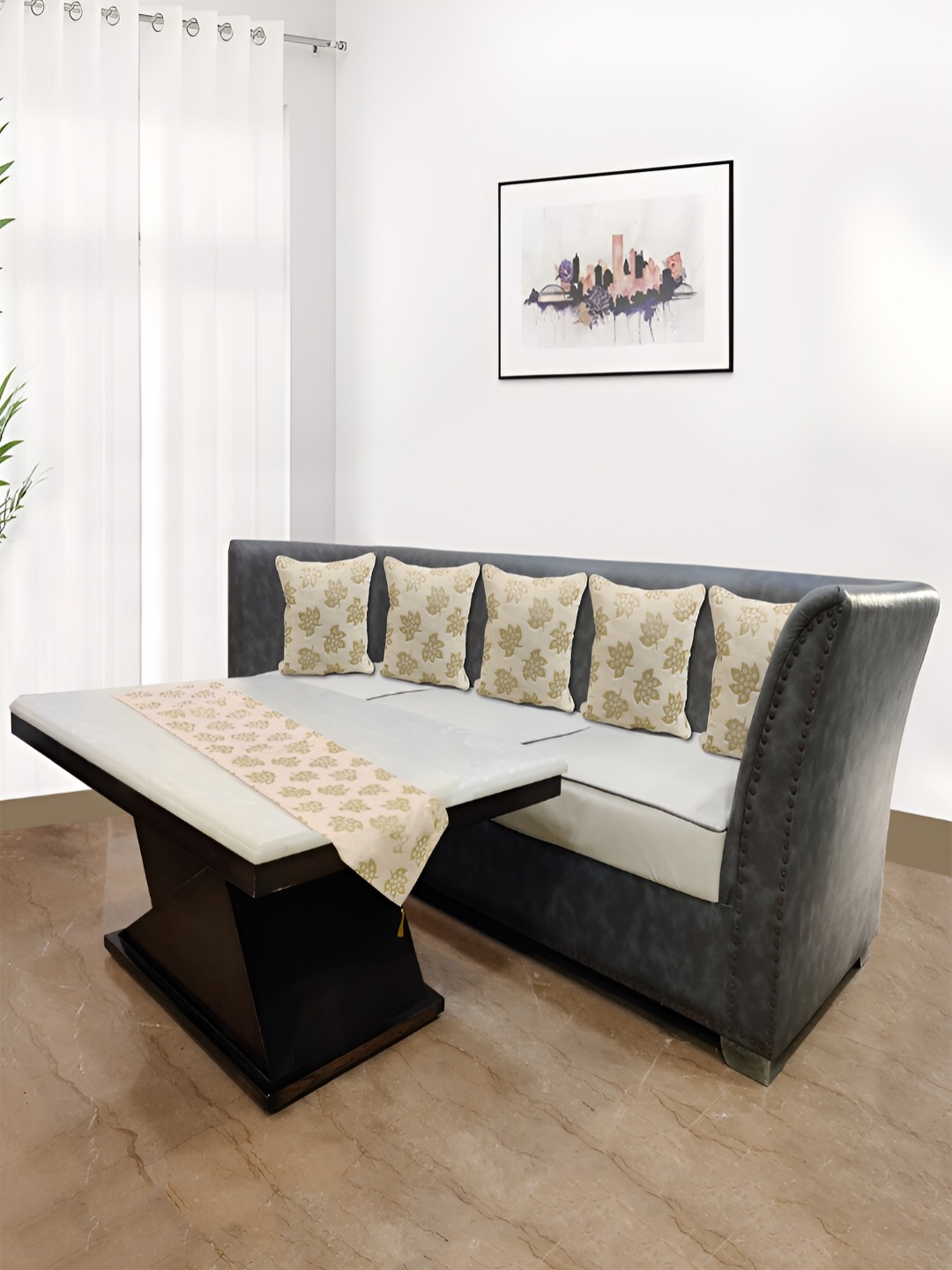 Good Vibes White & Gold-Toned 6 Pieces Printed Square Cushion Covers and Table Runner
Good Vibes White & Gold-Toned 6 Pieces Printed Square Cushion Covers and Table Runner