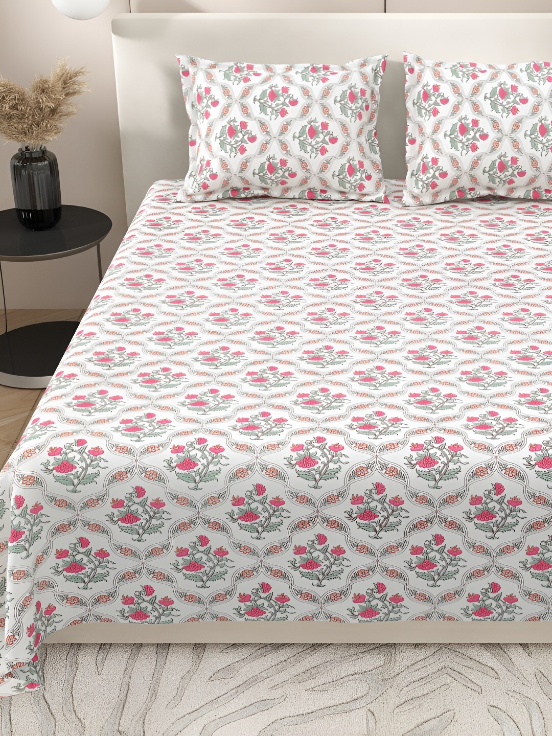 BELLA CASA Pink & White Ethnic Motifs 200 TC Cotton King Bedsheet With 2 Pillow Covers
BELLA CASA Pink & White Ethnic Motifs 200 TC Cotton King Bedsheet With 2 Pillow Covers