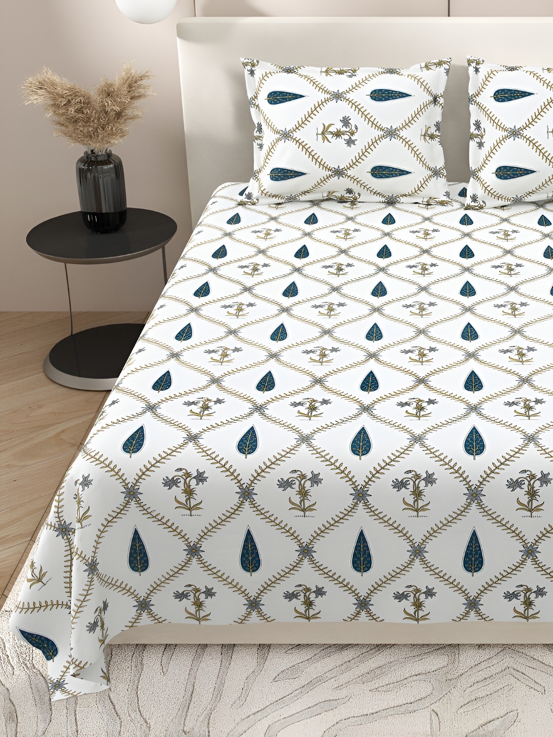 BELLA CASA Blue & White Ethnic Motifs Cotton 200 TC King Bedsheet With 2 Pillow Covers
BELLA CASA Blue & White Ethnic Motifs Cotton 200 TC King Bedsheet With 2 Pillow Covers