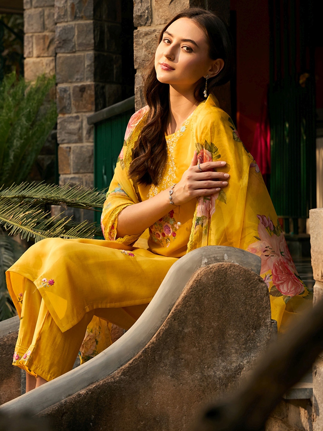 Indo Era Floral Embroidered Round Neck Straight Kurta with Trousers & Dupatta, Yellow
Indo Era Floral Embroidered Round Neck Straight Kurta with Trousers & Dupatta, Yellow