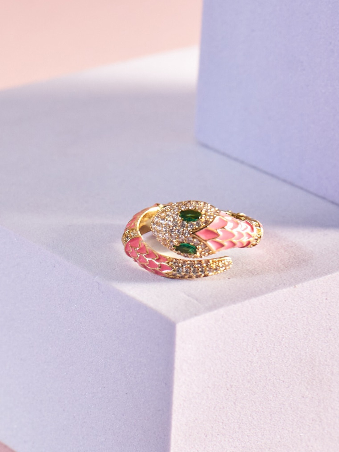 SALTY Blossom Serpent Detail Adjustable Finger Ring, Gold