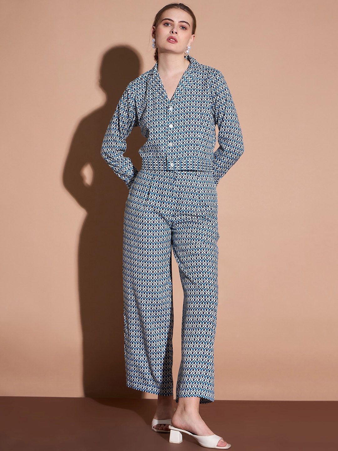 DressBerry Printed Top & Trousers Co-Ords, Blue