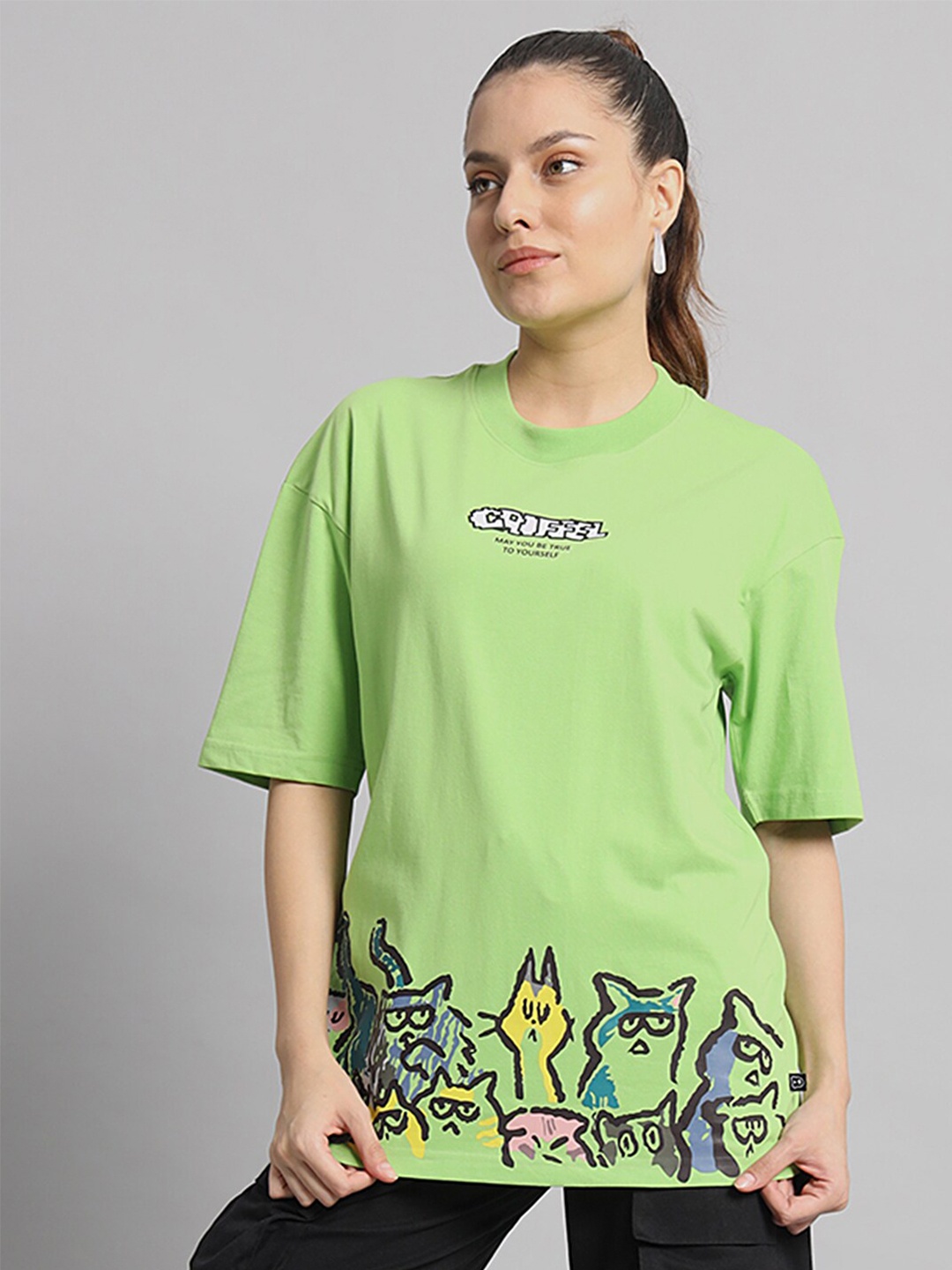 GRIFFEL Graphic Printed Drop-Shoulder Sleeves Cotton Oversized T-shirt, Lime green
GRIFFEL Graphic Printed Drop-Shoulder Sleeves Cotton Oversized T-shirt, Lime green