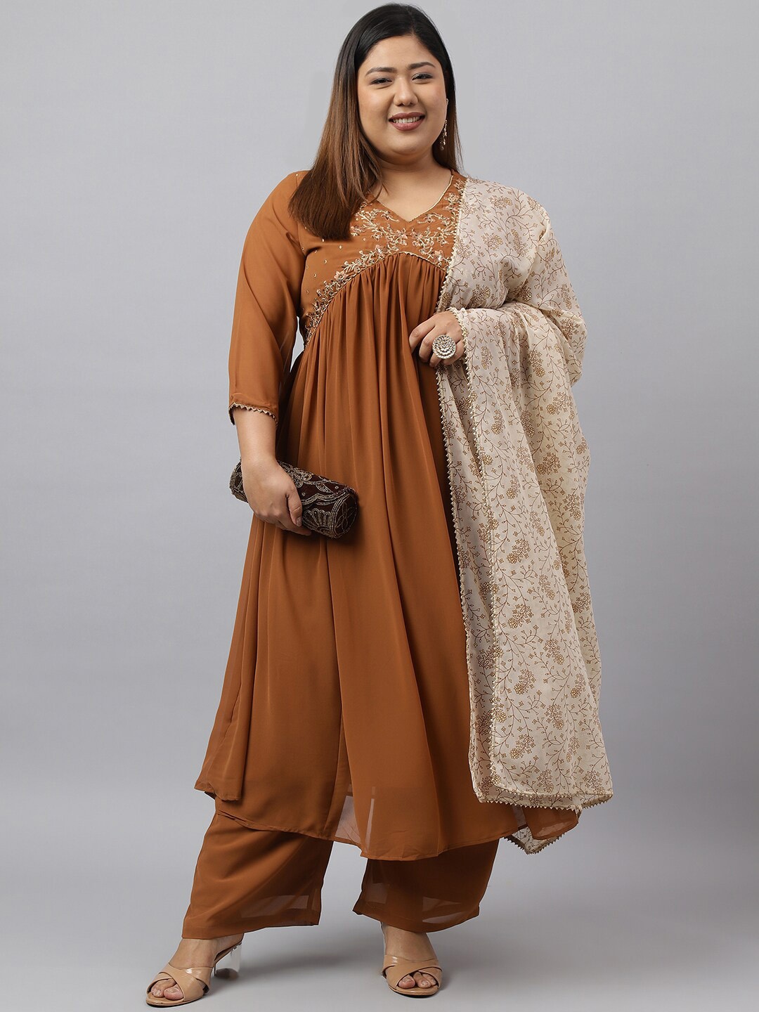 Janasya Plus Size Ethnic Motifs Embroidered Thread Work A-Line Kurta Palazzos & Dupatta, Brown
Janasya Plus Size Ethnic Motifs Embroidered Thread Work A-Line Kurta Palazzos & Dupatta, Brown