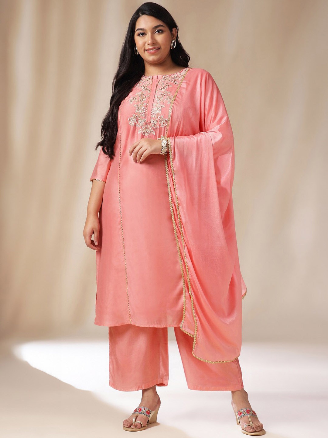 Janasya Plus Size Floral Embroidered Straight Kurta with Palazzos & With Dupatta, Pink
Janasya Plus Size Floral Embroidered Straight Kurta with Palazzos & With Dupatta, Pink