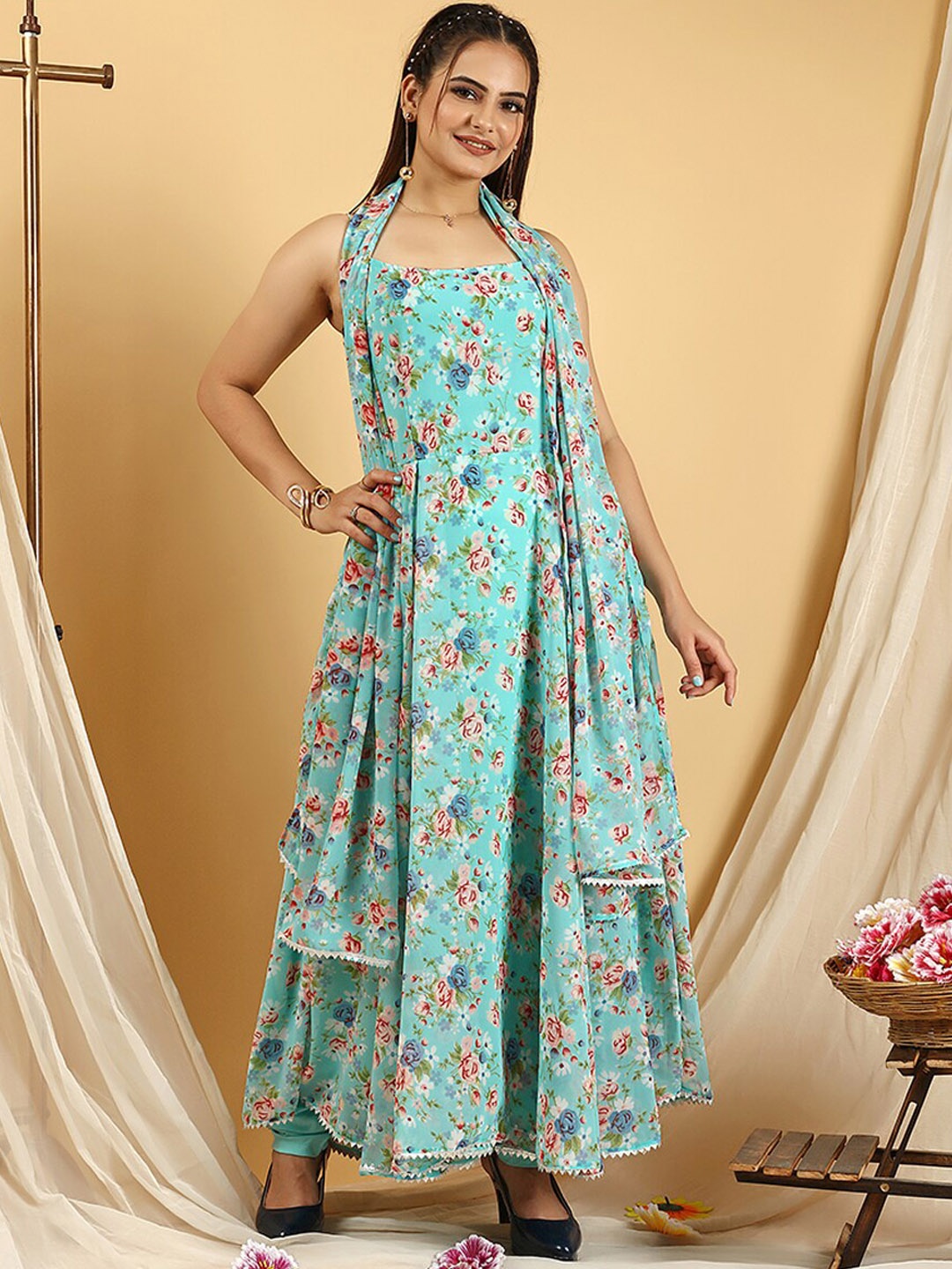 KALINI Floral Printed Regular A-Line Kurta with Churidar & Dupatta, Turquoise blue
KALINI Floral Printed Regular A-Line Kurta with Churidar & Dupatta, Turquoise blue