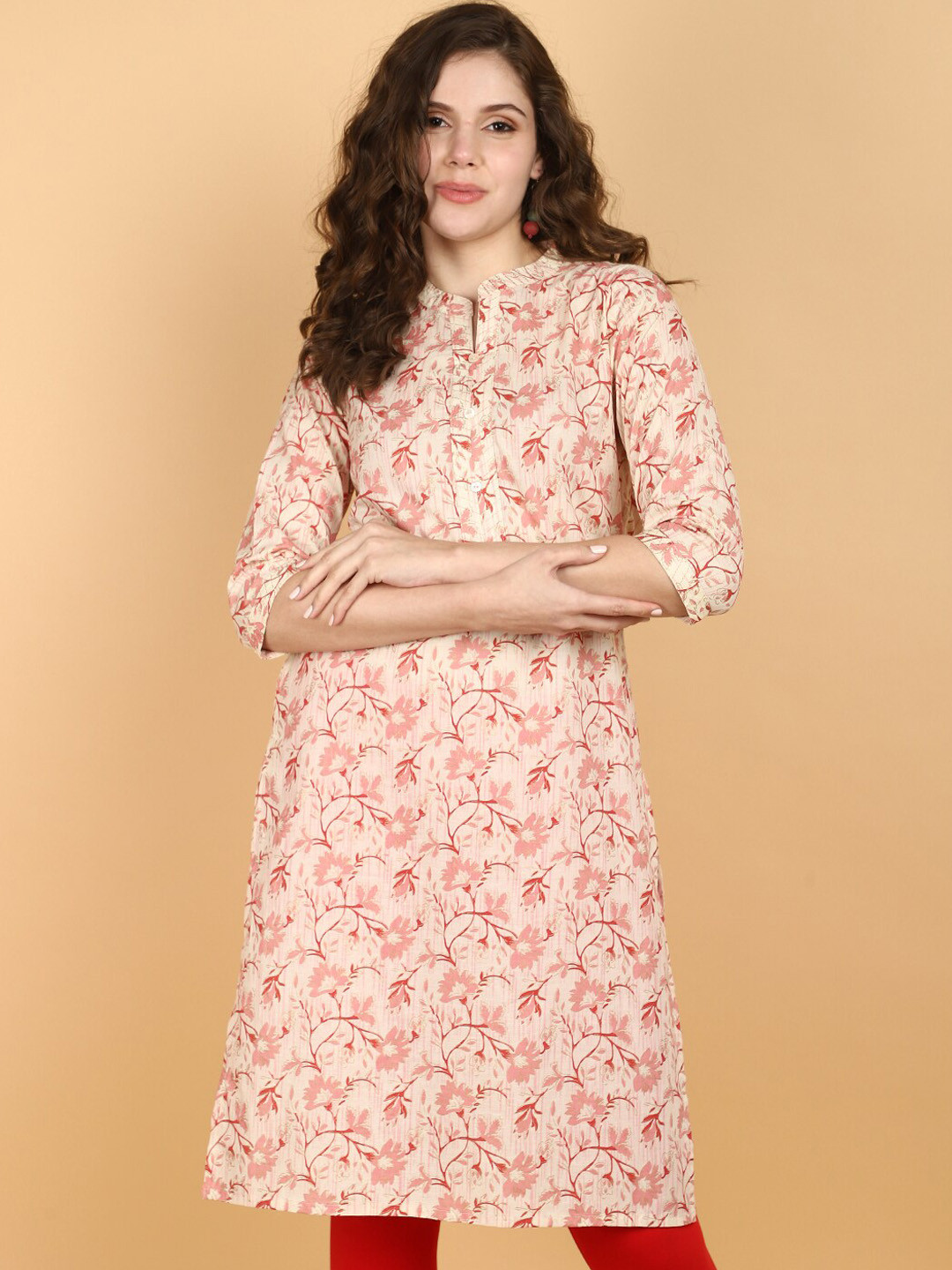 V-Mart Floral Printed Mandarin Collar Cotton Straight Kurta, Pink
V-Mart Floral Printed Mandarin Collar Cotton Straight Kurta, Pink