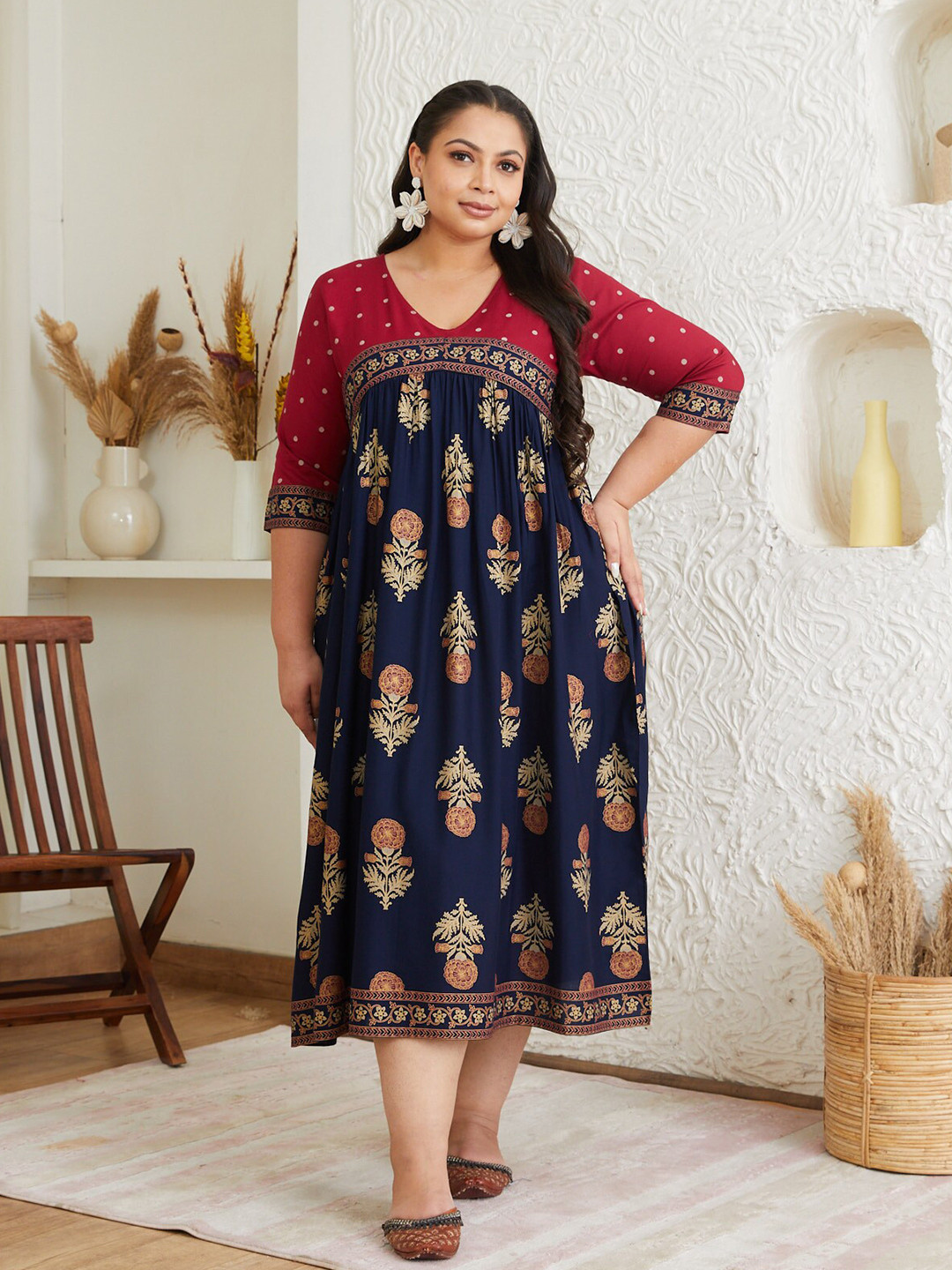 Shape of me by Rustorange Plus Size Ethnic Motifs Printed Gathered Maxi Empire Dress, Blue
Shape of me by Rustorange Plus Size Ethnic Motifs Printed Gathered Maxi Empire Dress, Blue