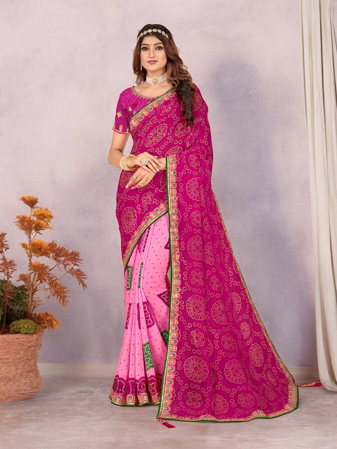 The Textile Hub Bandhani Sequinned Pure Georgette Half & Half Bandhani Saree, Purple
The Textile Hub Bandhani Sequinned Pure Georgette Half & Half Bandhani Saree, Purple