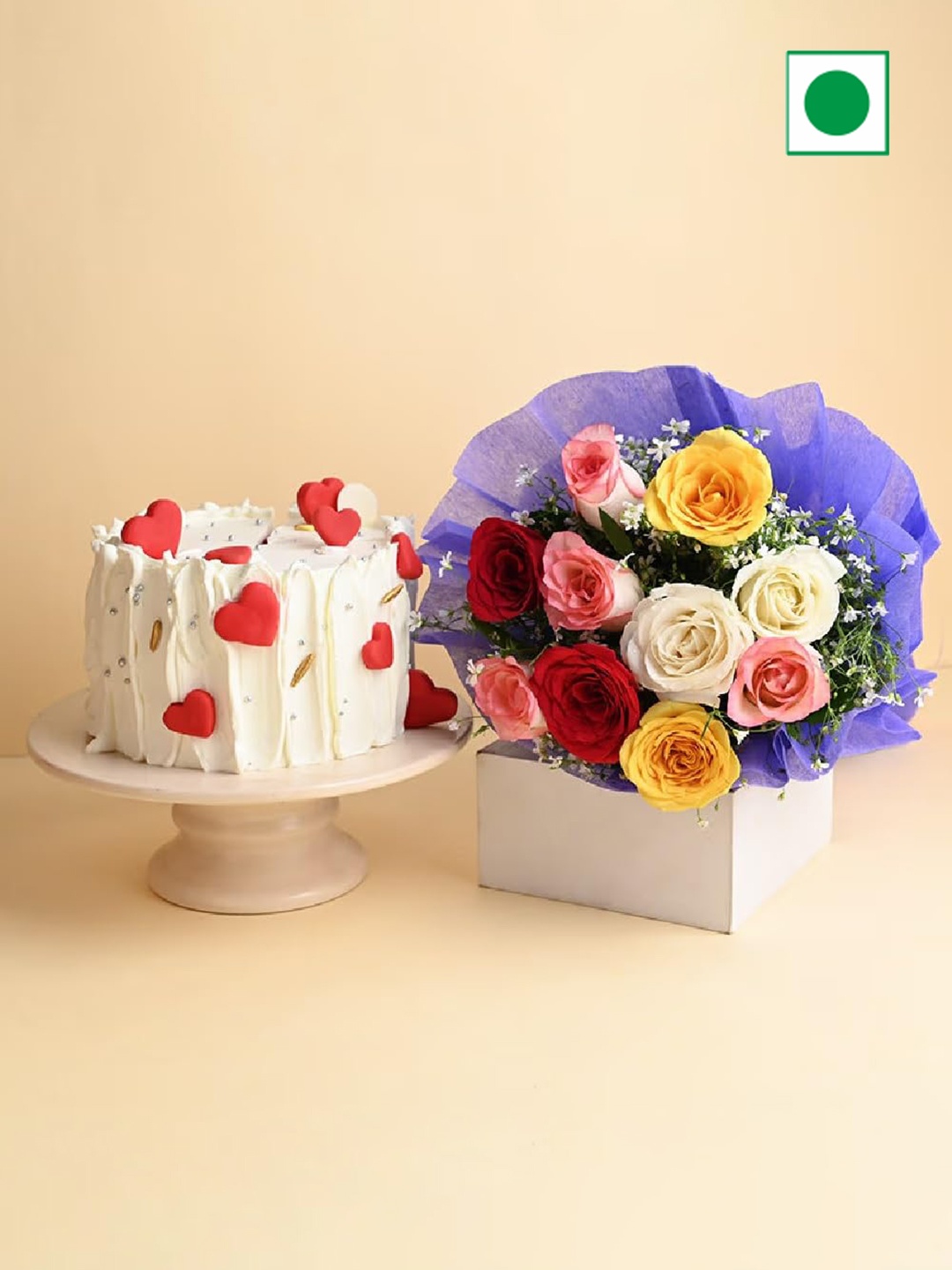 Floweraura Red Velvet Flavour Eggless Round Cake 500gm With 10 Fresh Roses Bouquet, White
Floweraura Red Velvet Flavour Eggless Round Cake 500gm With 10 Fresh Roses Bouquet, White