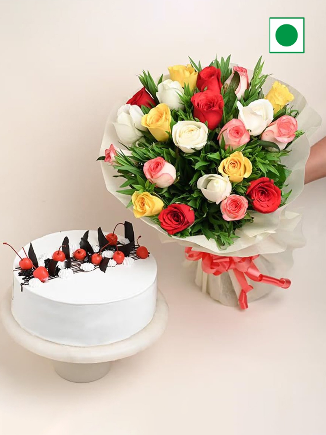 Floweraura Black Forest Flavour Eggless Round Cake with 20-Pcs Fresh Roses Bouquet, Red
Floweraura Black Forest Flavour Eggless Round Cake with 20-Pcs Fresh Roses Bouquet, Red