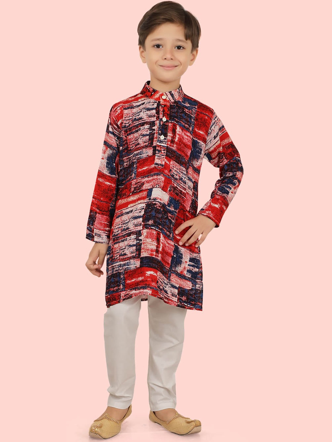 Ethniks Neu-Ron Boys Abstract Printed Band Collar Long Sleeves Kurta with Pyjamas, Red
Ethniks Neu-Ron Boys Abstract Printed Band Collar Long Sleeves Kurta with Pyjamas, Red
