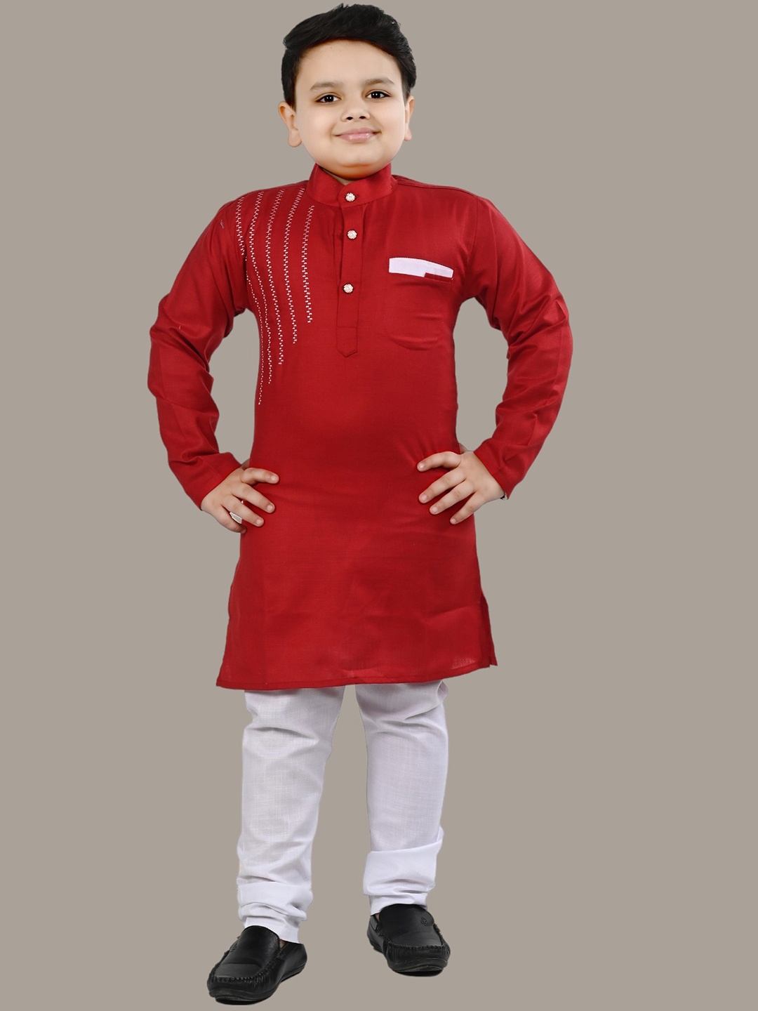 BT DEZINES Boys Embroidered Regular Thread Work Pure Cotton Straight Kurta With Pyjamas, Red
BT DEZINES Boys Embroidered Regular Thread Work Pure Cotton Straight Kurta With Pyjamas, Red