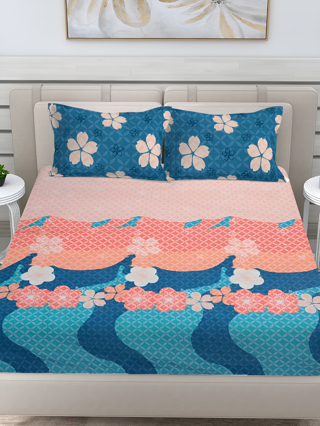 FABINALIV Blue & Pink Floral Print 300 TC Super King Size Bedsheet with 2 Pillow Covers
FABINALIV Blue & Pink Floral Print 300 TC Super King Size Bedsheet with 2 Pillow Covers