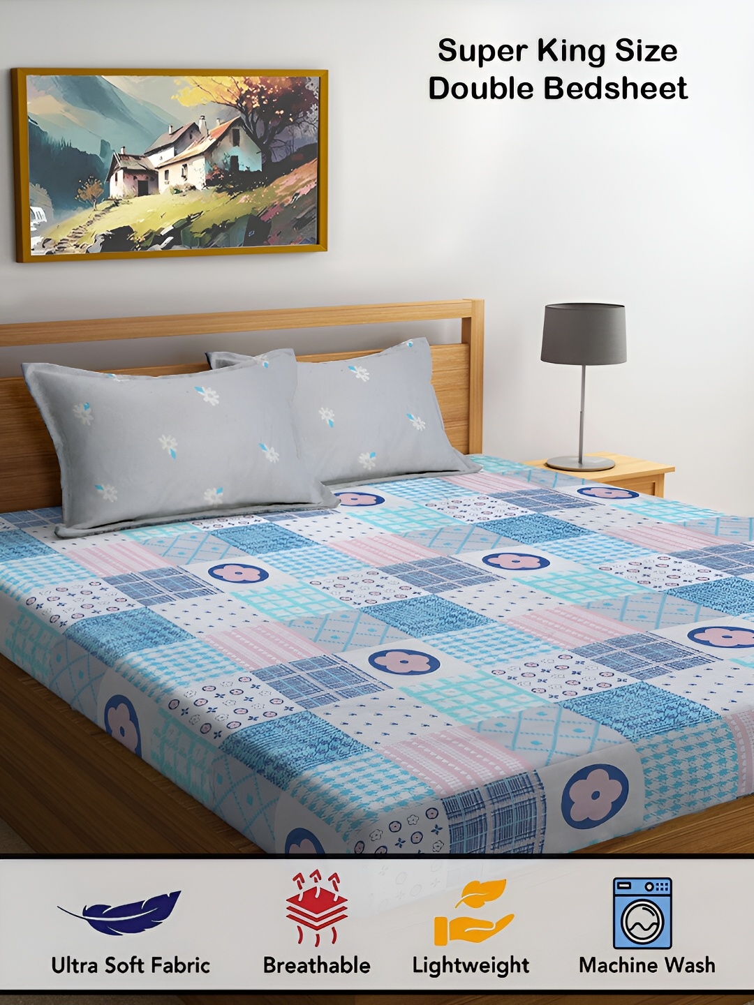 FABINALIV Blue & Pink Geometric Print 300 TC Super King Size Bedsheet with 2 Pillow Covers
FABINALIV Blue & Pink Geometric Print 300 TC Super King Size Bedsheet with 2 Pillow Covers