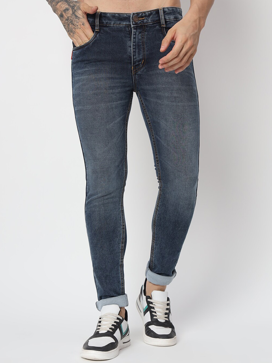 AngelFab Men Jean Skinny Fit High-Rise Whiskers and Chevrons Clean Look Cotton Jeans, Blue
AngelFab Men Jean Skinny Fit High-Rise Whiskers and Chevrons Clean Look Cotton Jeans, Blue