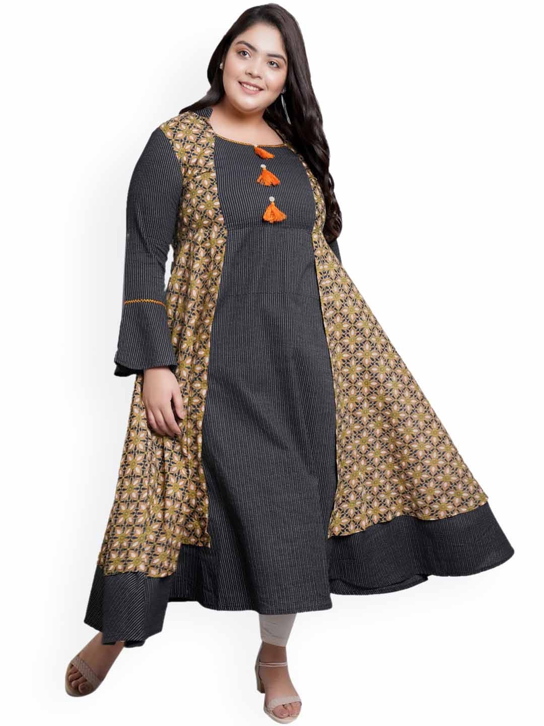 KALINI Plus Size Ethnic Motifs Printed Mandarin Collar Flared Sleeves Anarkali Kurta, Black
KALINI Plus Size Ethnic Motifs Printed Mandarin Collar Flared Sleeves Anarkali Kurta, Black