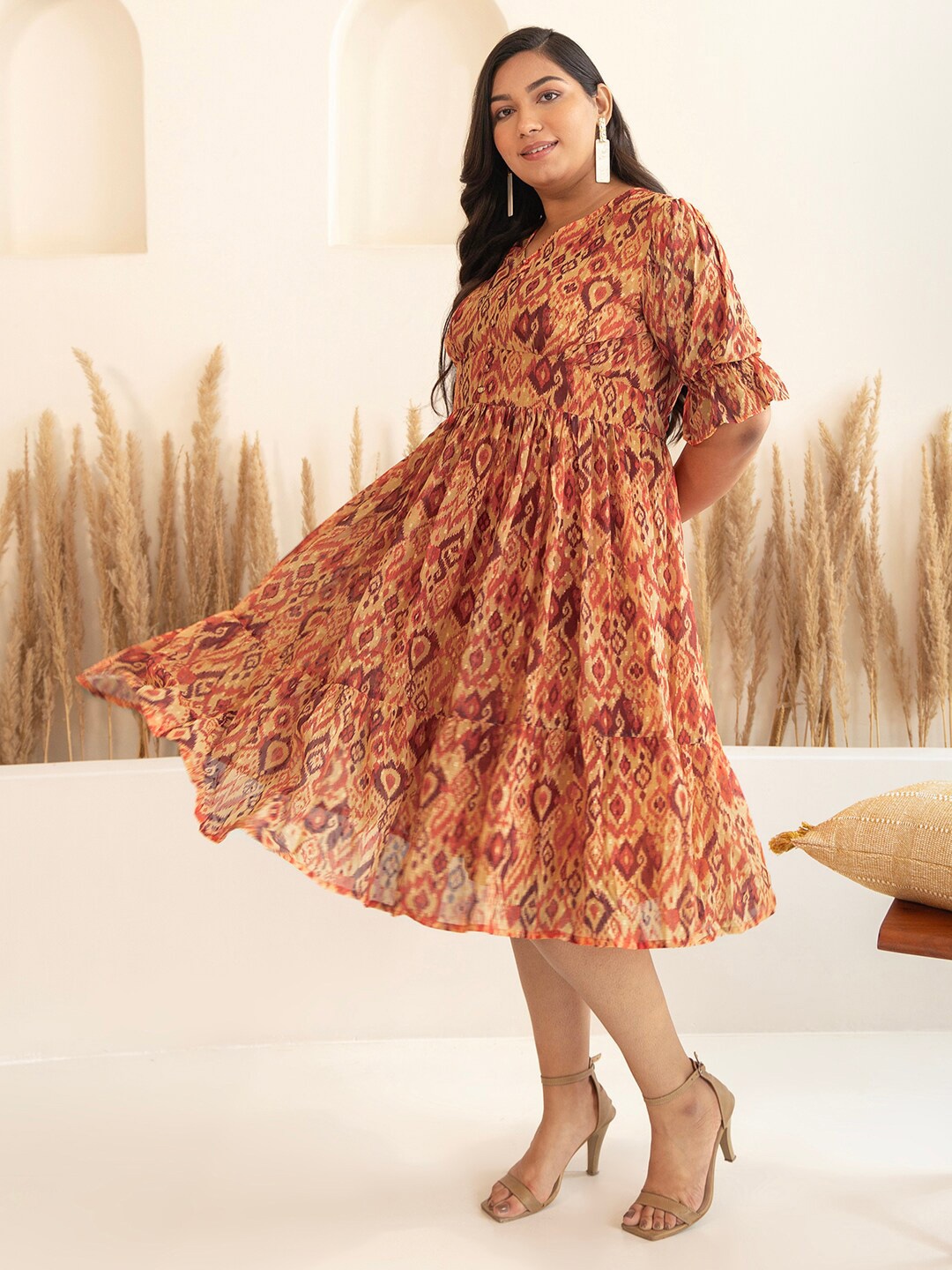 Janasya Plus Size Floral Print Flared Sleeve Georgette Fit & Flare Midi Dress, Orange
Janasya Plus Size Floral Print Flared Sleeve Georgette Fit & Flare Midi Dress, Orange
