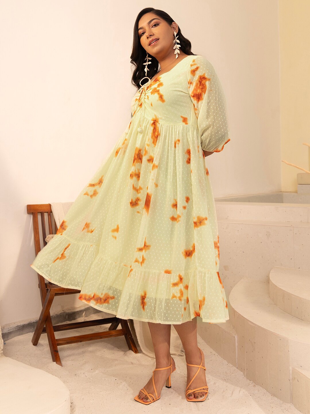 Janasya Plus Size Abstract Print Sweetheart Neck Georgette Empire Midi Dress, Yellow
Janasya Plus Size Abstract Print Sweetheart Neck Georgette Empire Midi Dress, Yellow