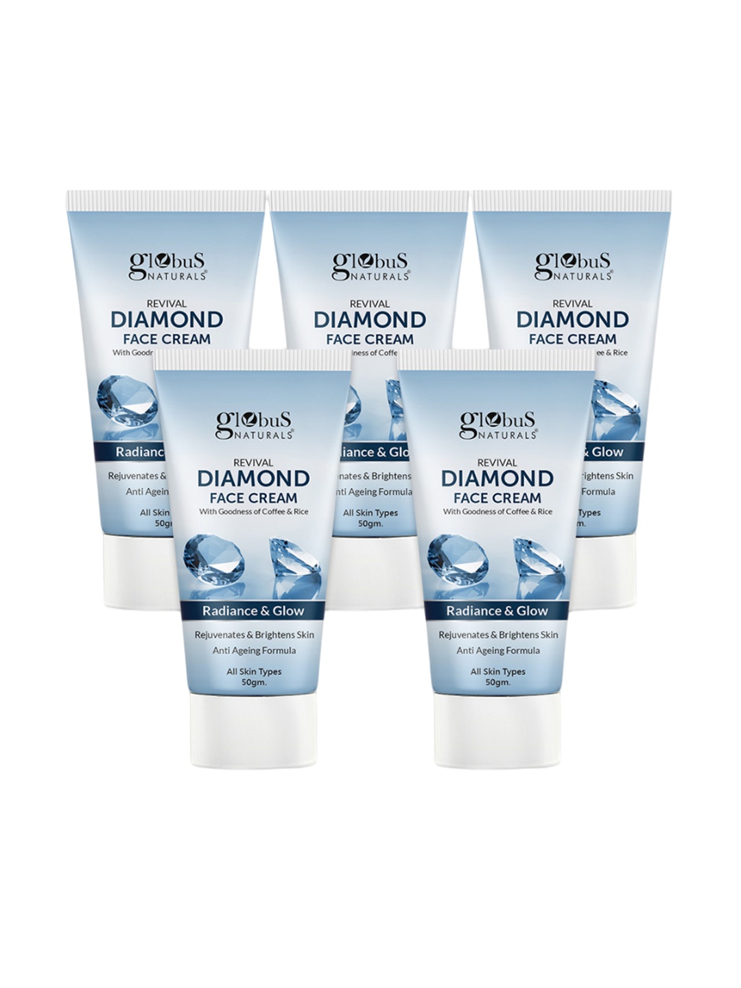 Globus naturals Set Of 5 Revival Diamond Face Cream for Radiance & Glow - 50gm Each, Blue
Globus naturals Set Of 5 Revival Diamond Face Cream for Radiance & Glow - 50gm Each, Blue
