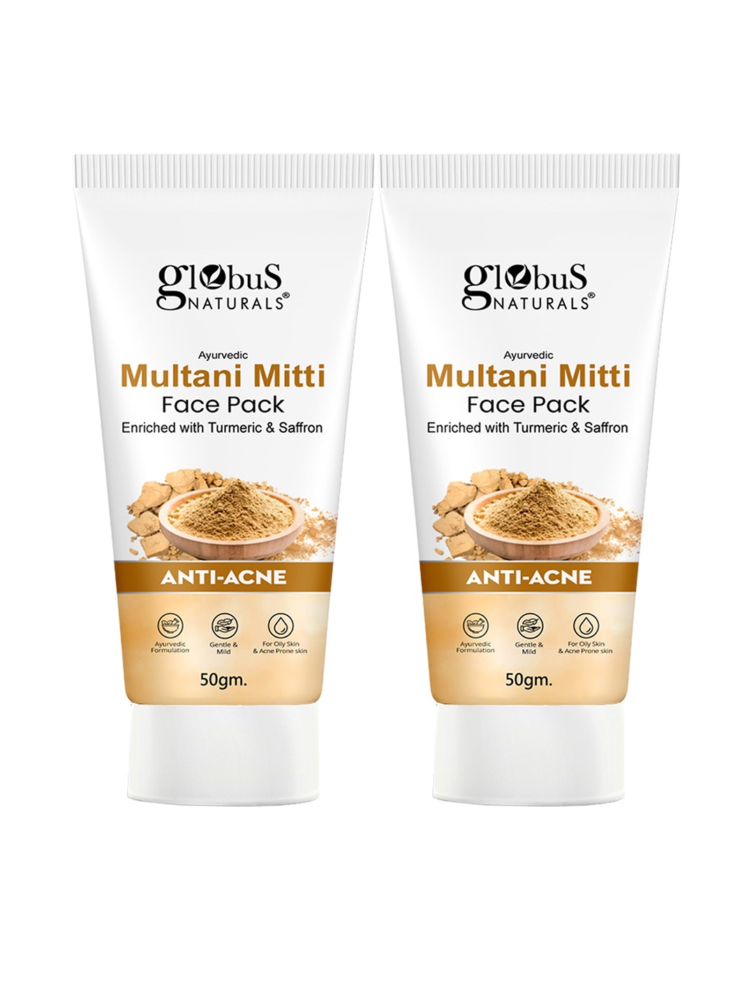 Globus naturals Set Of 2 Multani Mitti Face Pack With Turmeric & Saffron - 50 g Each, White
Globus naturals Set Of 2 Multani Mitti Face Pack With Turmeric & Saffron - 50 g Each, White