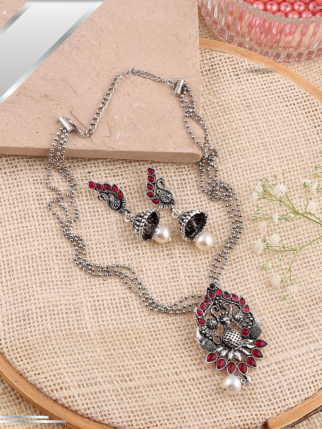 MANSIYAORANGE Silver-Plated Theme Peacock Jewellery Set