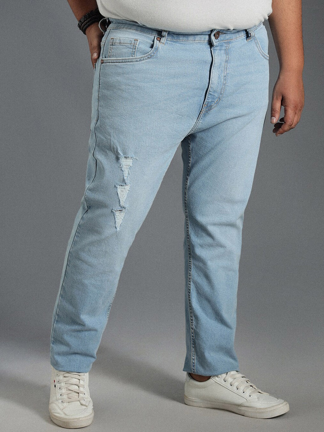 Freeform by High Star Plus Size Men Tapered Fit Mildly Distressed Pure Cotton Jeans, Blue
Freeform by High Star Plus Size Men Tapered Fit Mildly Distressed Pure Cotton Jeans, Blue
