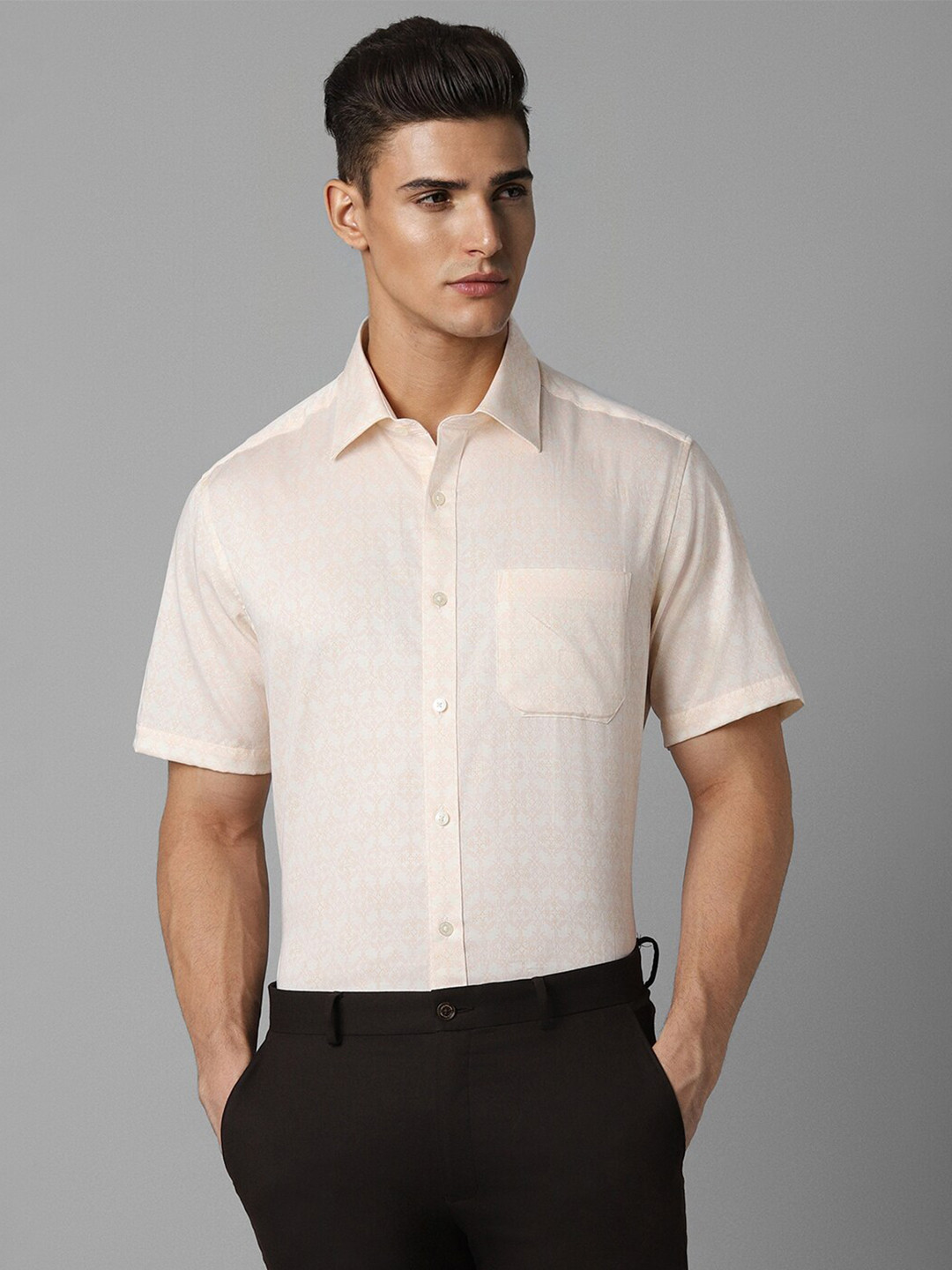 Louis Philippe Spread Collar Self Design Cotton Formal Shirt, Beige
Louis Philippe Spread Collar Self Design Cotton Formal Shirt, Beige