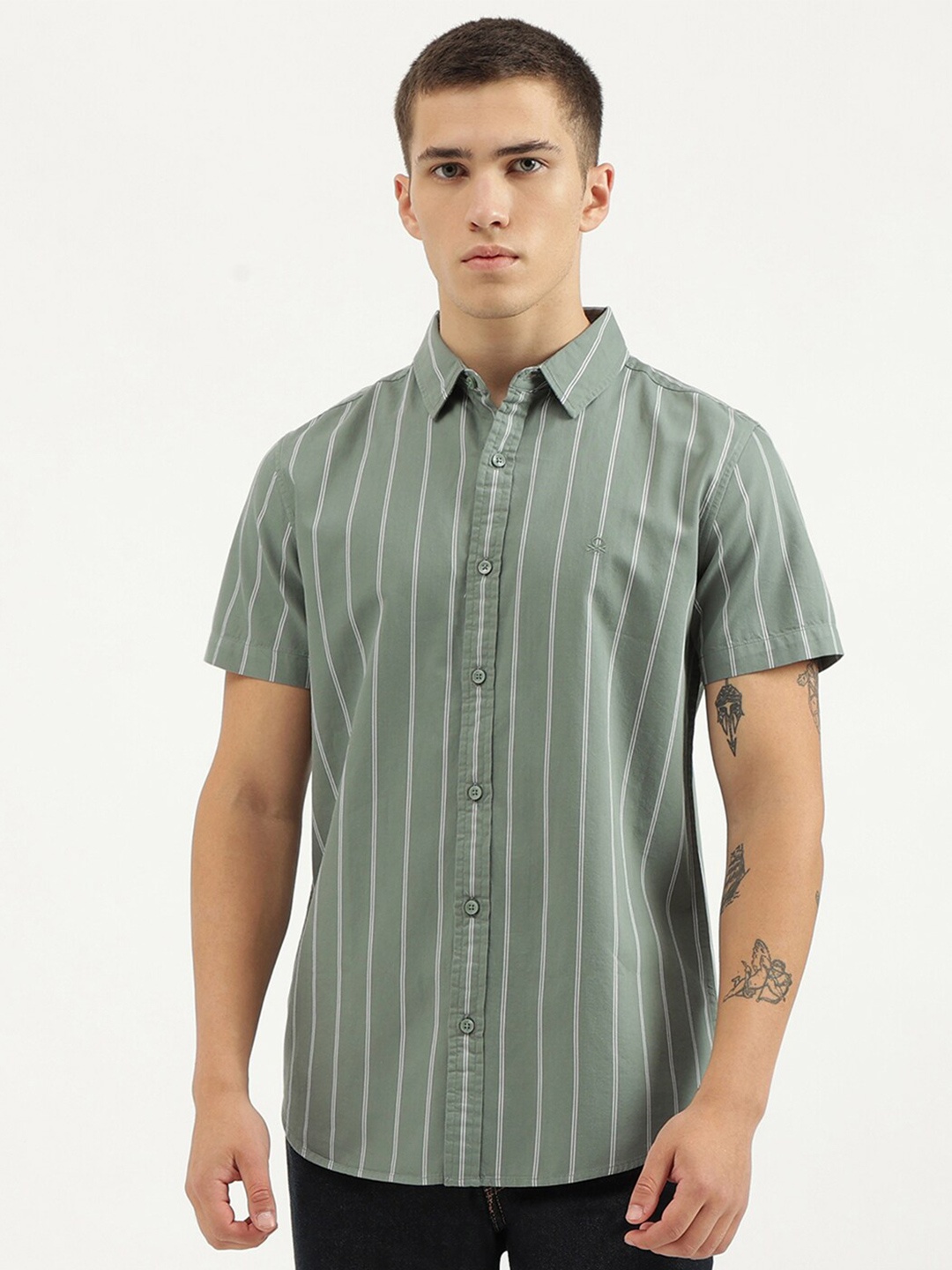 United Colors of Benetton Striped Spread Collar Pure Cotton Casual Shirt, Green
United Colors of Benetton Striped Spread Collar Pure Cotton Casual Shirt, Green