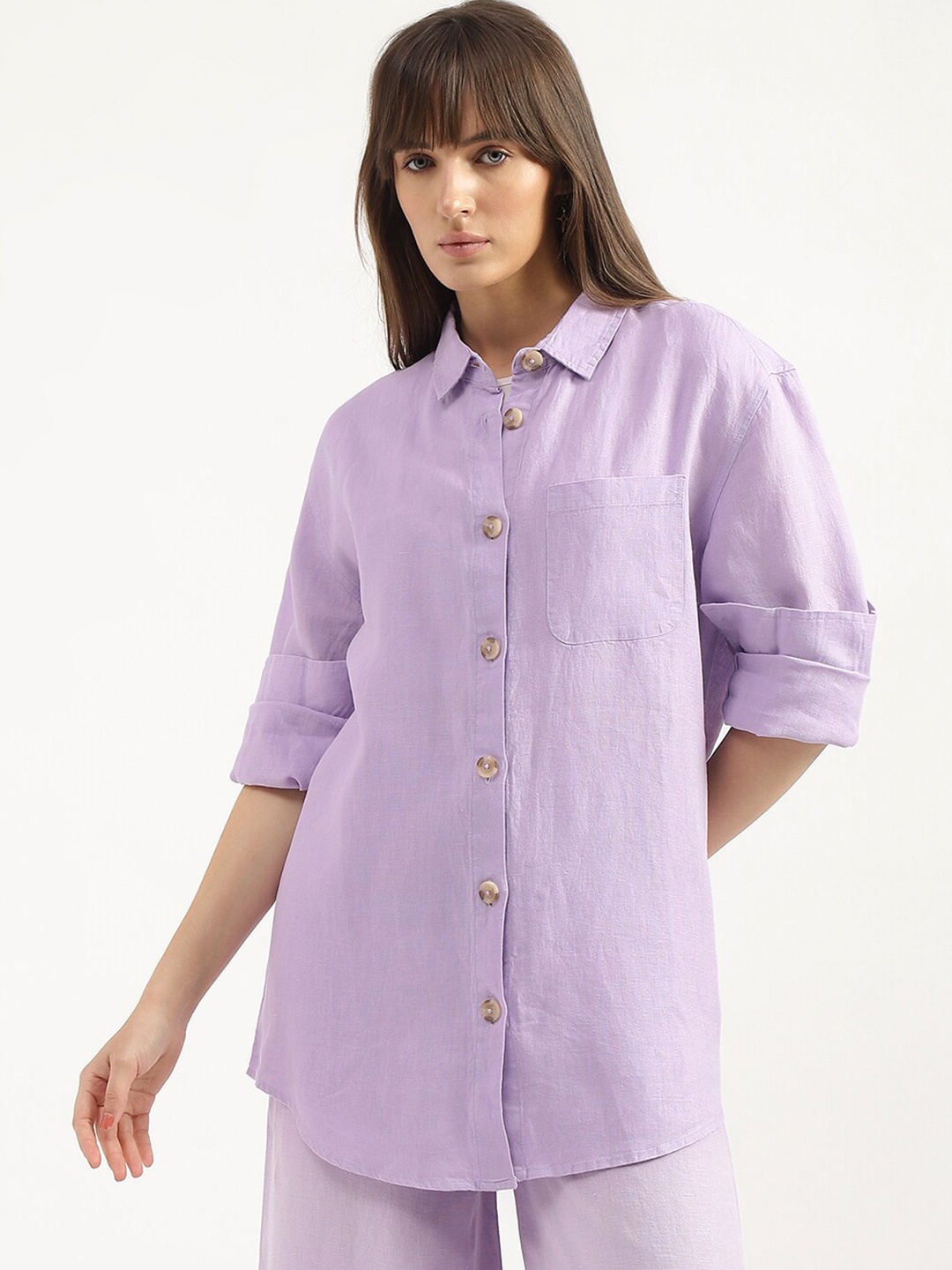 United Colors of Benetton Spread Collar Long Sleeves Longline Linen Casual Shirt, Purple
United Colors of Benetton Spread Collar Long Sleeves Longline Linen Casual Shirt, Purple