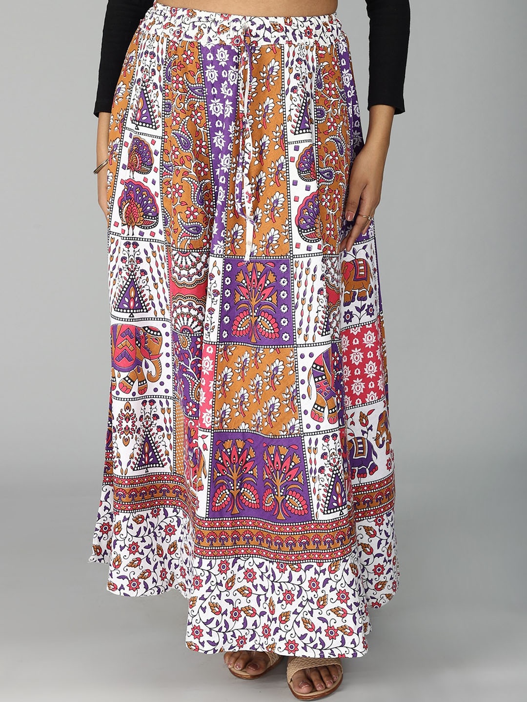 Exotic India Pure Cotton Sanganeri Long Skirt with All Over Floral-Elephant Printed Motifs, Purple
Exotic India Pure Cotton Sanganeri Long Skirt with All Over Floral-Elephant Printed Motifs, Purple