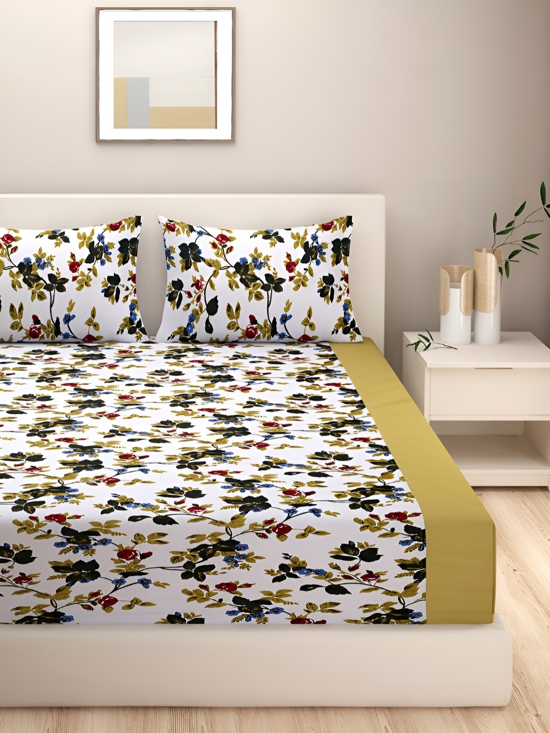 SWAYAM White & Olive Green Printed Cotton 200 TC Queen Bedsheet With 2 Pillow Covers
SWAYAM White & Olive Green Printed Cotton 200 TC Queen Bedsheet With 2 Pillow Covers