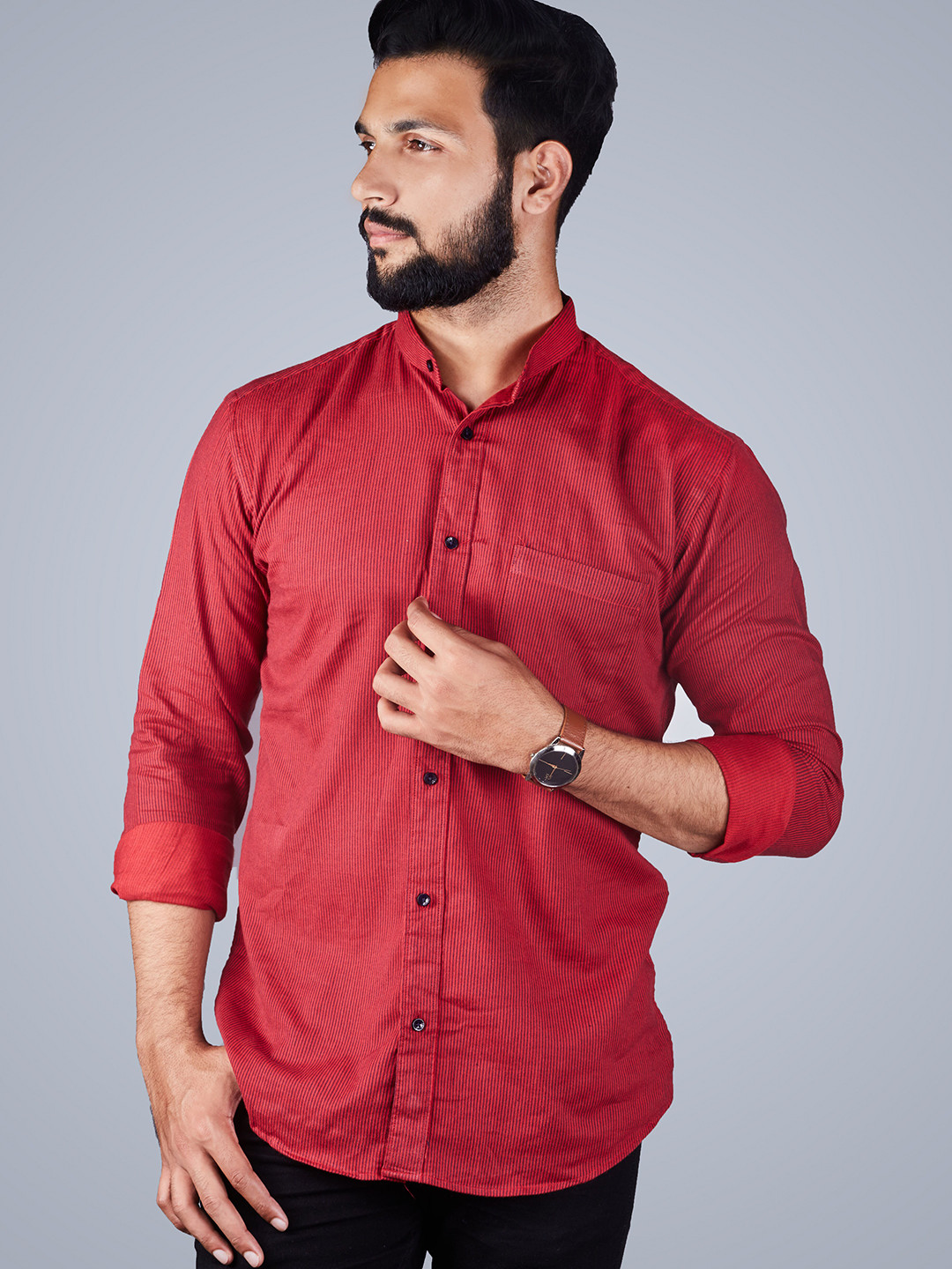 INDIAN THREADS India Slim Vertical Stripes Band Collar Slim Fit Cotton Casual Shirt, Red
INDIAN THREADS India Slim Vertical Stripes Band Collar Slim Fit Cotton Casual Shirt, Red