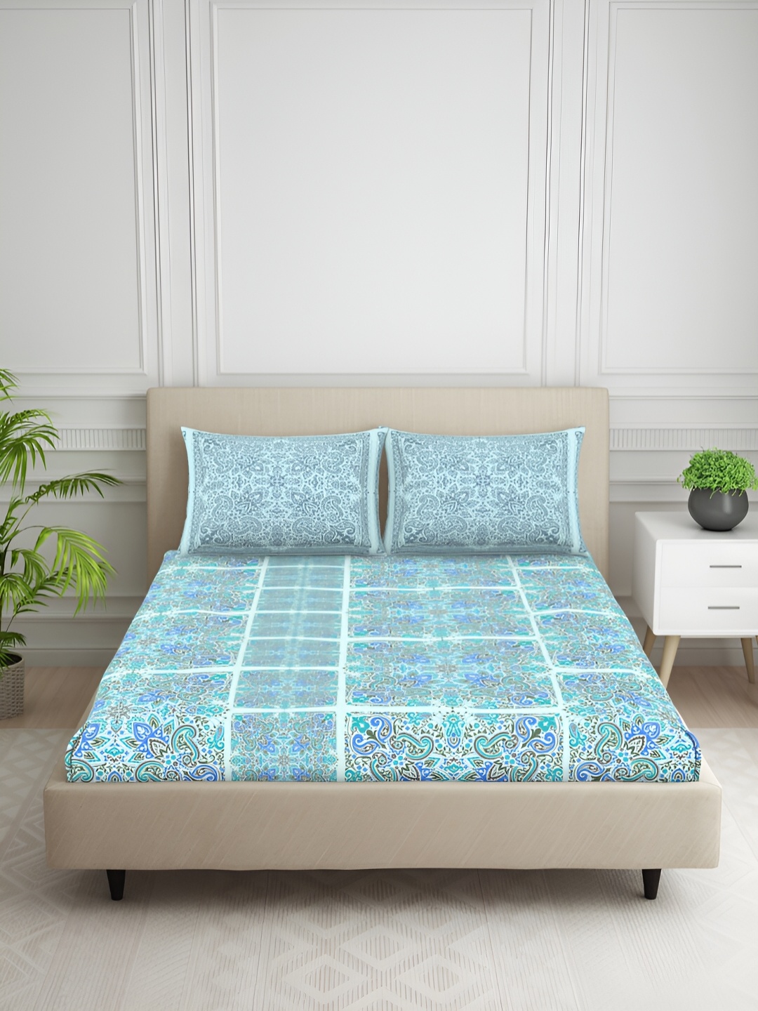 SPACES Blue & White Ethnic Motifs Printed 132 TC Queen Bedsheet With 2 Pillow Covers
SPACES Blue & White Ethnic Motifs Printed 132 TC Queen Bedsheet With 2 Pillow Covers