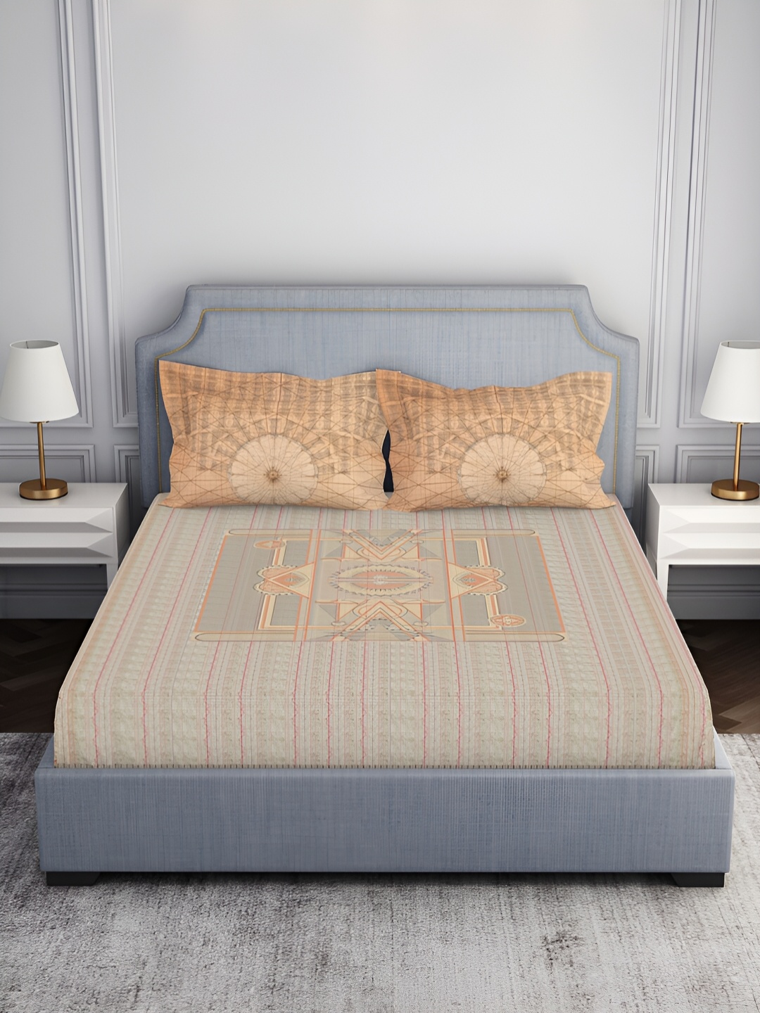 SPACES Beige & Peach Geometric Printed 138 TC King Bedsheet With 2 Pillow Covers
SPACES Beige & Peach Geometric Printed 138 TC King Bedsheet With 2 Pillow Covers