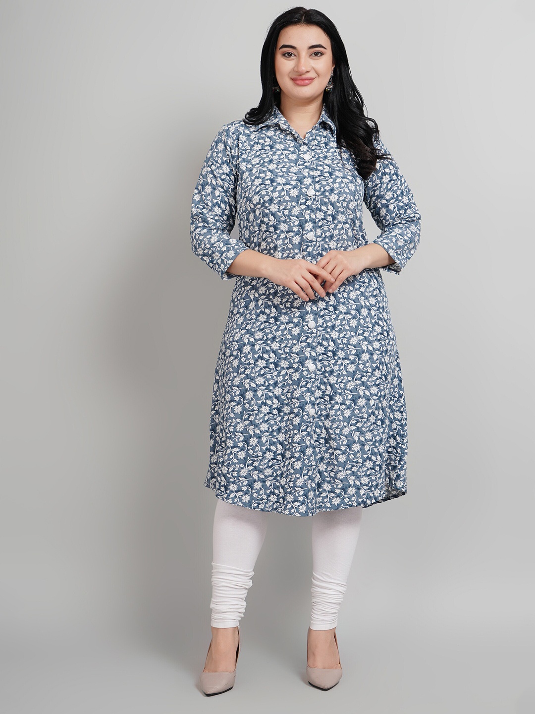 NAVGYA Plus Size Floral Printed Shirt Collar Three-Quarter Sleeves A-Line Kurta, Grey
NAVGYA Plus Size Floral Printed Shirt Collar Three-Quarter Sleeves A-Line Kurta, Grey