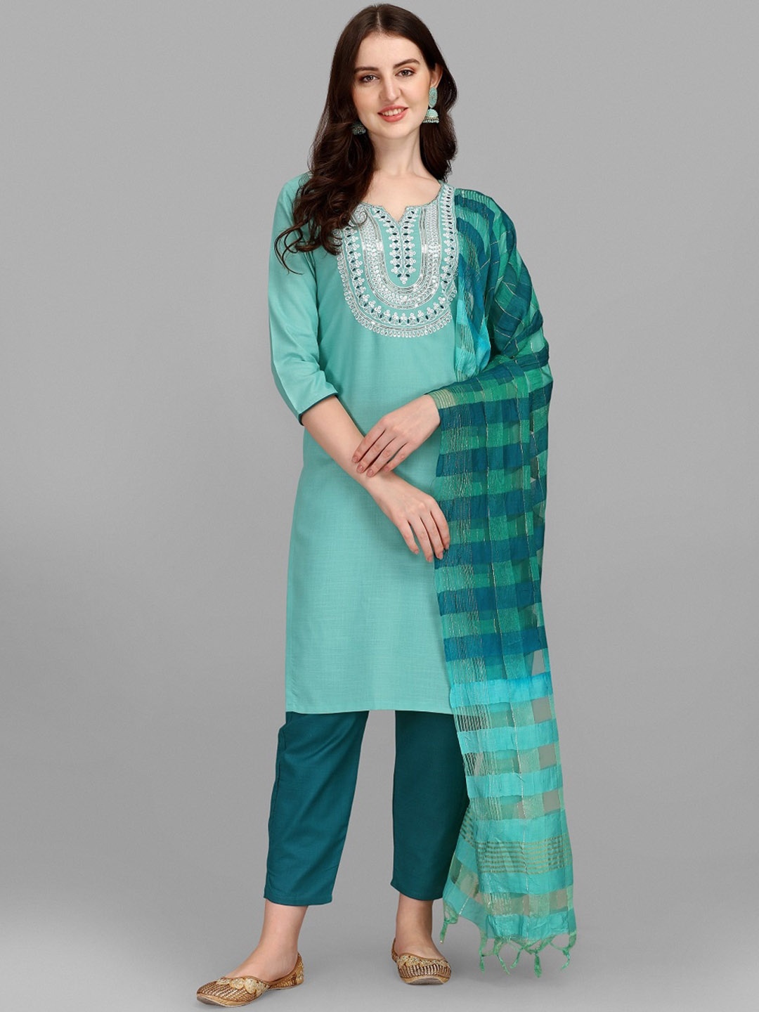 S.K.C Ethnic Motifs Yoke Design Regular Thread Work Kurta with Pyjamas & Dupatta, Teal
S.K.C Ethnic Motifs Yoke Design Regular Thread Work Kurta with Pyjamas & Dupatta, Teal