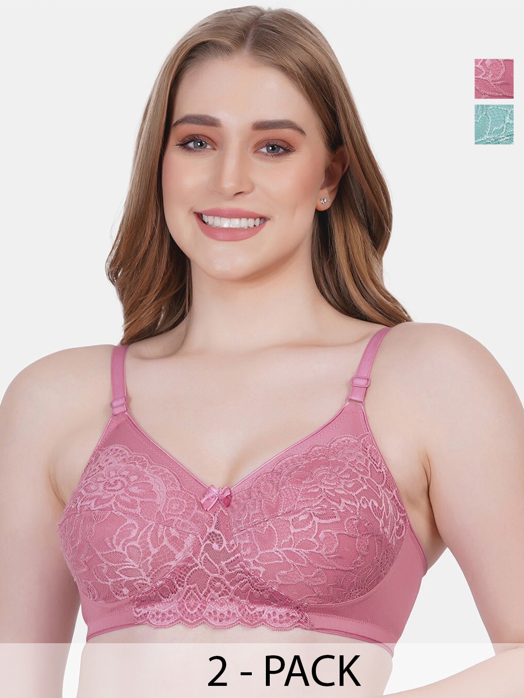 Reveira Pack Of 2 Floral Lace Medium Coverage Everyday Bra With All Day Comfort, Pink
Reveira Pack Of 2 Floral Lace Medium Coverage Everyday Bra With All Day Comfort, Pink